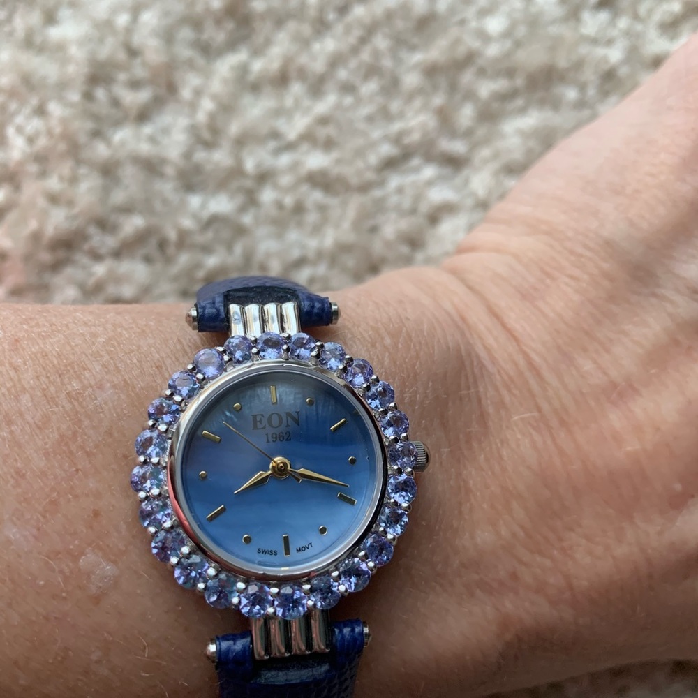 EON 1962 Tanzanite Swiss Movement Watchin Sterling